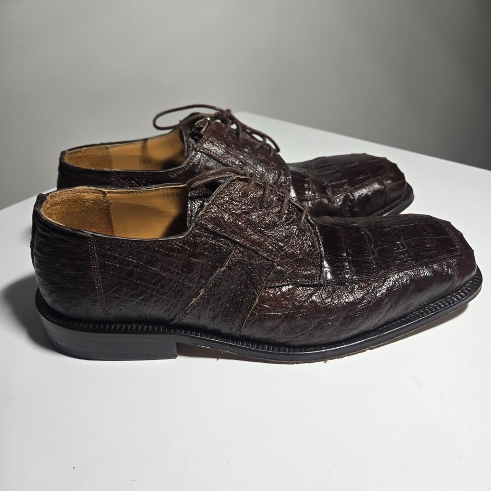 David Eden Handmade Crocodile Leather Brown Oxfords Size 10.5 - Picture 3 of 11